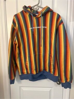 GUESS Rainbow Striped Crewneck Hoodie